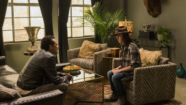 Negan and Carl enjoy a nice chat and singalong.