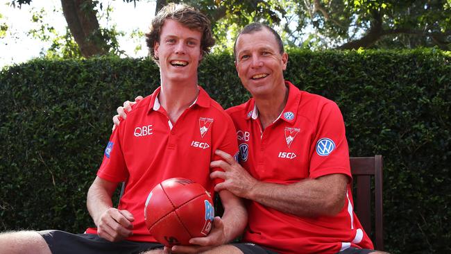 Nick and John Blakey while they were together at the Swans. Picture: Phil Hillyard