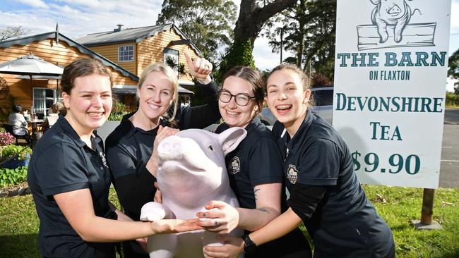 Demi Coates, Ange Bowen, Molly Cook and Olivia Claridge were relieved The Barn on Flaxton could stay open. Photo: Patrick Woods.