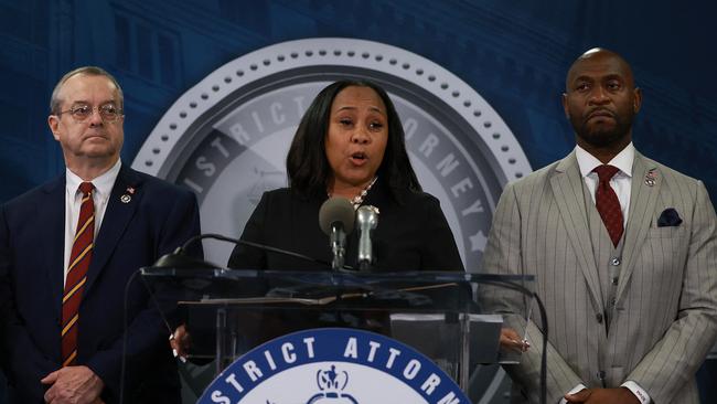 Fulton County District Attorney Fani Willis announces the charges against Donald Trump. Picture: Getty Images via AFP.