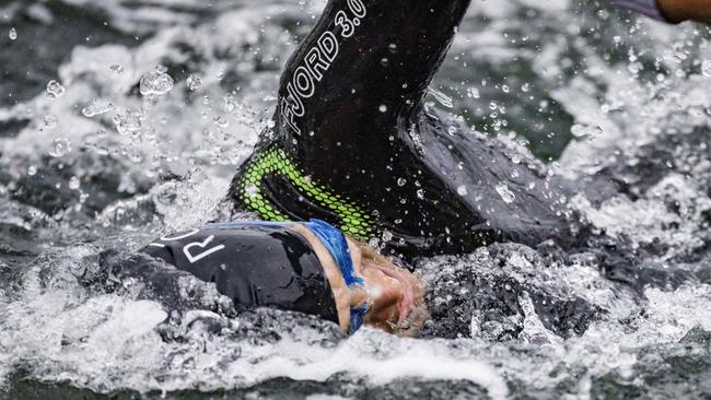 Chillian triathlete Martin Ulloa in the swimming section of the Ironman 70.3 Tasmania in Hobart on Sunday 4th February. Picture: Linda Higginson