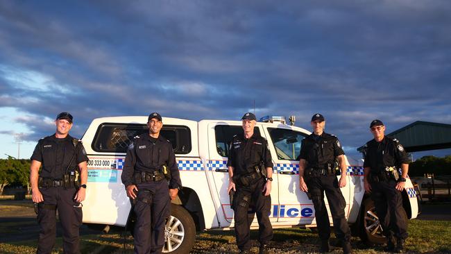 The Cairns members of the Queensland Police dog squad: Senior Constable Glen Buckle, Senior Constable Felipe Peraza, Sergeant Dave Raymond, Senior Constable Adrian Marek and Senior Constable Dan Fysh. PICTURE: BRENDAN RADKE