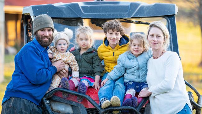 Virginia Tapscott with her family Tully, eight months, Oscar, 6, Elke, 4, Eva, 2, and husband Rhys. Picture: Simon Dallinger