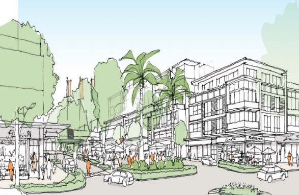 Artist image of the planned development of Chullora marketplace on Waterloo Rd, Greenacre.