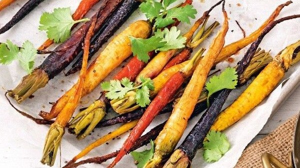 Sticky maple cinnamon roasted carrots.