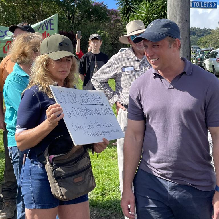 Premier Stephen Miles in Eungella on April 2 to meet with the community on the pumped hydro project. Picture: Fergus Gregg