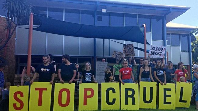 About 40 animal rights activists protesting against greyhound racing at Lismore City Council's extraordinary meeting on Tuesday, January 9. Picture: Claudia Jambor