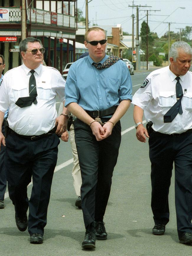 Robert Joe Wagner in handcuffs on a jury view at Snowtown. Picture: File