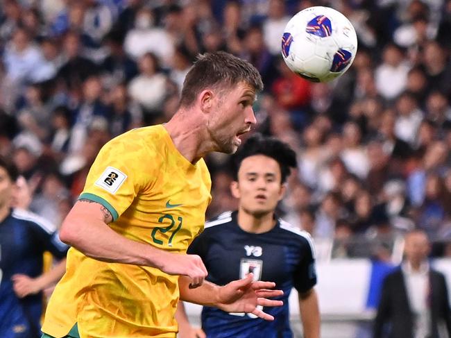 SAITAMA, JAPAN - OCTOBER 15: Cameron Burgess of Australia in action during the FIFA World Cup Asian Third Qualifier Group C match between Japan and Australia at Saitama Stadium on October 15, 2024 in Saitama, Japan.  (Photo by Kenta Harada/Getty Images)