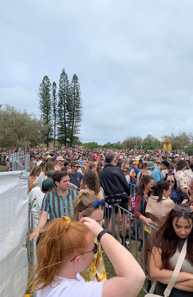 Hundreds of people waiting to get through the gates at Spilt Milk. Picture: Gage Wintle