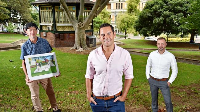 (L-R) Christopher Lewis, Alex Greenwich &amp; Mike Galvin in Green Park at Darlinghurst. Photo: AAP IMAGE / Troy Snook. Mr Greenwich led the leading the charge in NSW to legalise voluntary assisted dying.