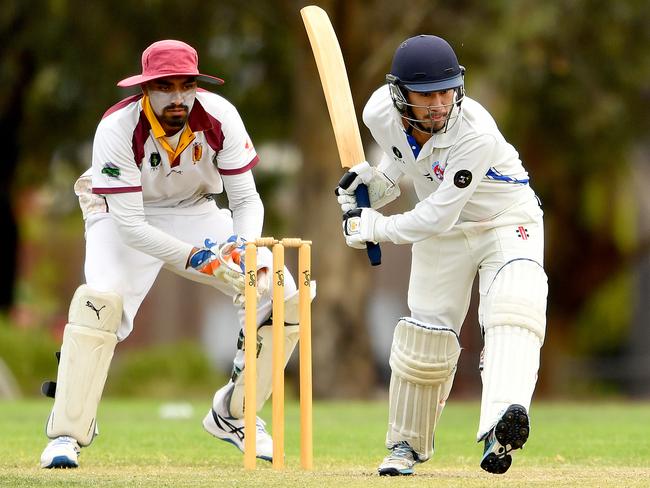 VTCA: Frank Hoang on the front foot for Footscray United.