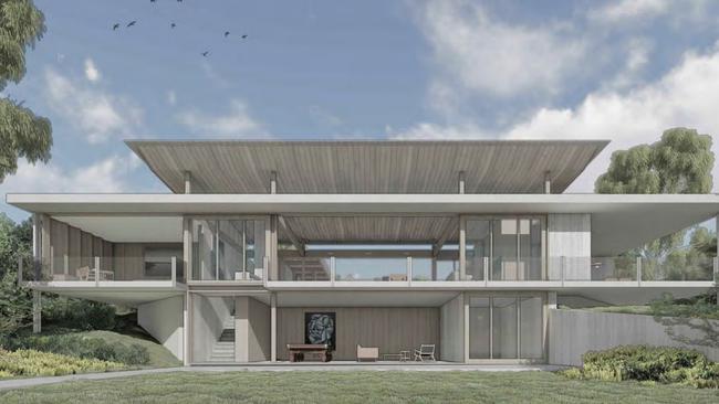 The owners of a luxury Byron holiday apartment business have proposed a $2.7 million home in Newrybar halfway between Ballina and Byron Bay. The property was last sold for $6.3 million in 2021.  The design is a concrete 'cloister home', looking into an inner courtyard. Picture: Aphora.