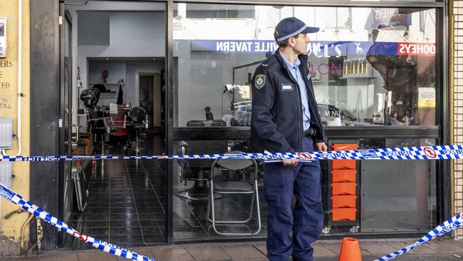 Police outside Adel's hair salon following the shooting.Picture: NCA NewsWIRE, Monique Harmer