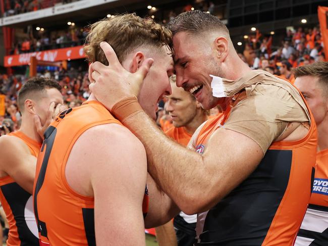 Briggs and Green have the second-best combination in the AFL for gathers from hit-outs. Picture: Matt King/AFL Photos/via Getty Images