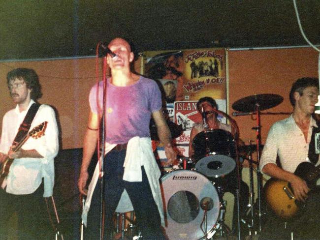 These should not be forgotten years … gigging at Martini’s in Melbourne in the late 1970s. Left to right: Jim Moginie, Peter Garrett, Rob Hirst and Martin Rotsey. Image from The Silver River by Jim Moginie, published March 2024.