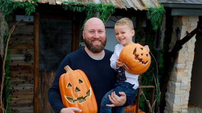 Harrison, 3, and Dad Michael Domotor at their Halloween house in Caddens. Picture: Angelo Velardo