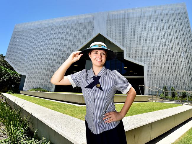 Chloe Dickinson, 17, in the new $19 million three-storey East Precinct building at St PatrickÃ•s College Townsville. Picture: Shae Beplate.