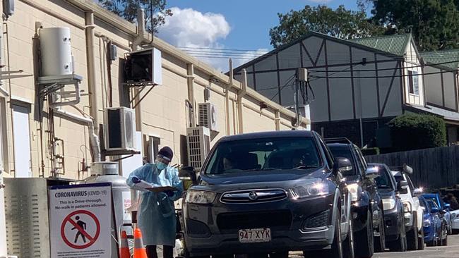 People using a drive-through COVID-19 testing clinic at Edens Landing. Picture: Judith Kerr