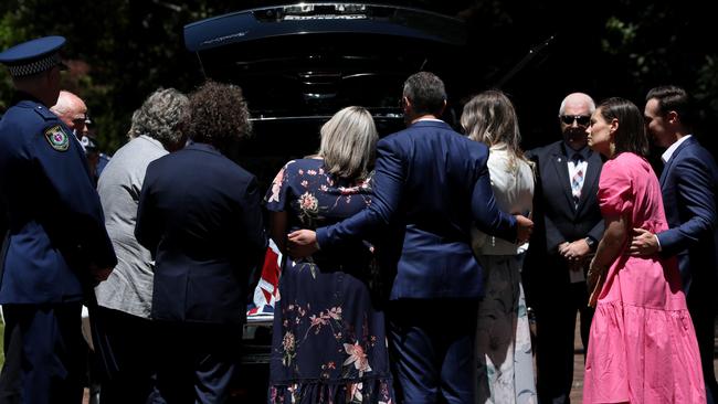 Family and friends farewell Kelly Foster. Picture: NCA NewsWire / Damian Shaw