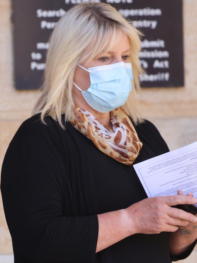 Amanda Dyer outside the Adelaide Magistrates Court at an earlier appearance. Photo: NCA NewsWire/David Mariuz