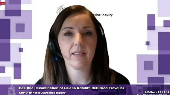 Returned traveller Liliana Ratcliff appears at the hotel quarantine inquiry today.