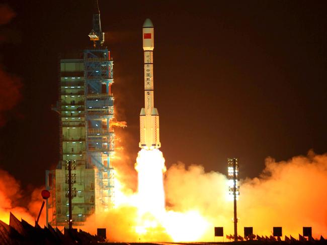 China's Long March 2F rocket carrying the Tiangong-1 module. Picture: AFP Photo