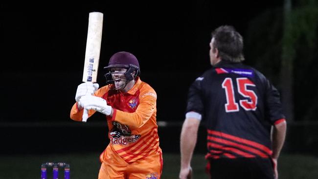 Piccones Badgers skipper Jake Roach (35 off 13) hit four sixes in the Barrier Reef Big Bash grand final match against the Twomey Schrieber Thunder at Griffiths Park, Manunda. Picture: Brendan Radke