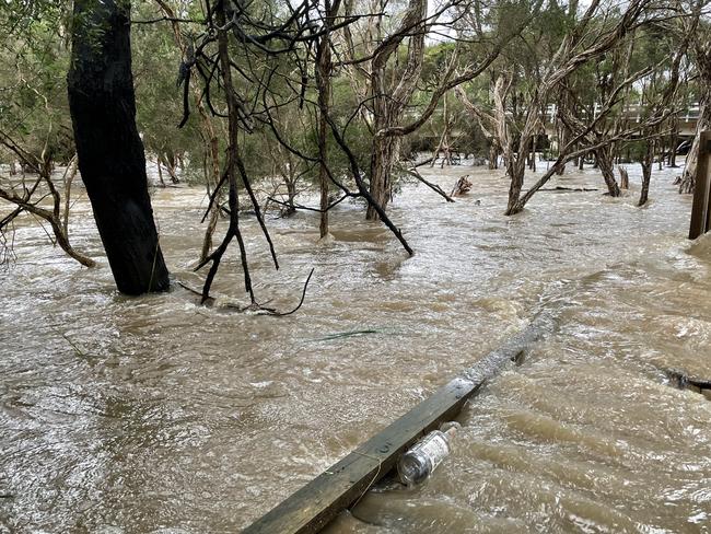 Floods sweep through Mt Martha after a rain bomb smashed the Mornington Peninsula. Picture: Lucy Callander