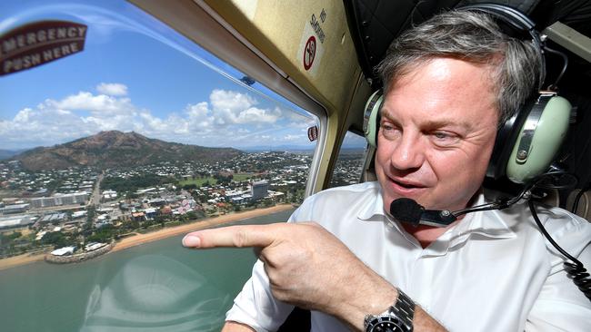 No longer grounded, Opposition Leader Tim Nicholls took to north Queensland skies yesterday. Picture: Dave Hunt/AAP