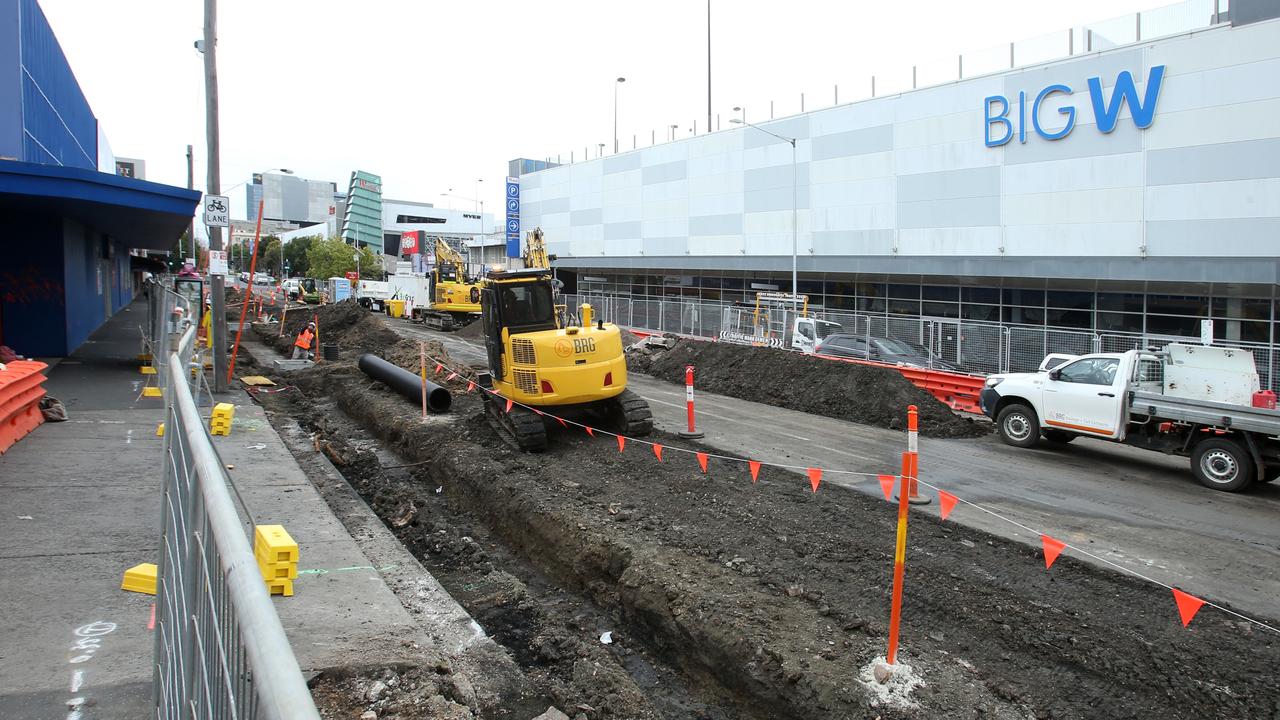 Construction is underway of the third stage of the Green Spine project in Malop St. Picture: Alan Barber