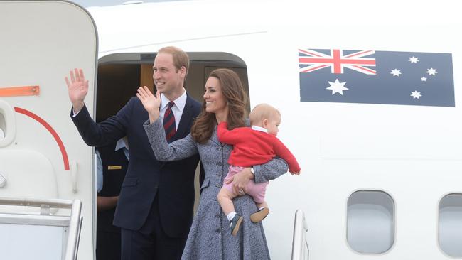 Kate and William wave farewell to Australia as they board the plane in Canberra on April 25, 2014. Picture: AAP Image/Alan Porritt