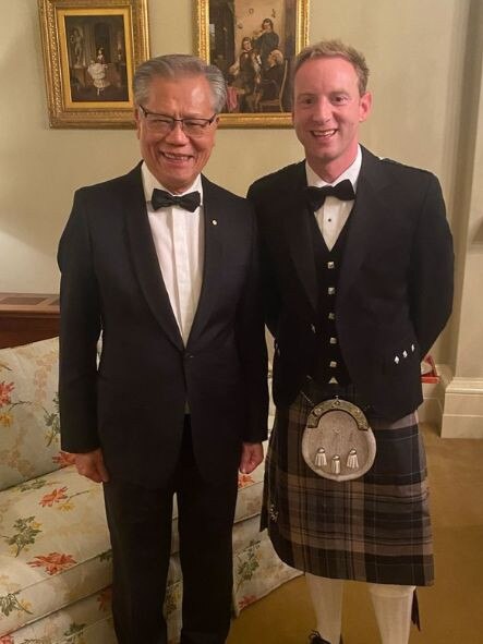 Proud Scotsman Speirs was no stranger to a kilt – spotted here wearing the tartan alongside Governor Hieu Van Le. Picture: Facebook