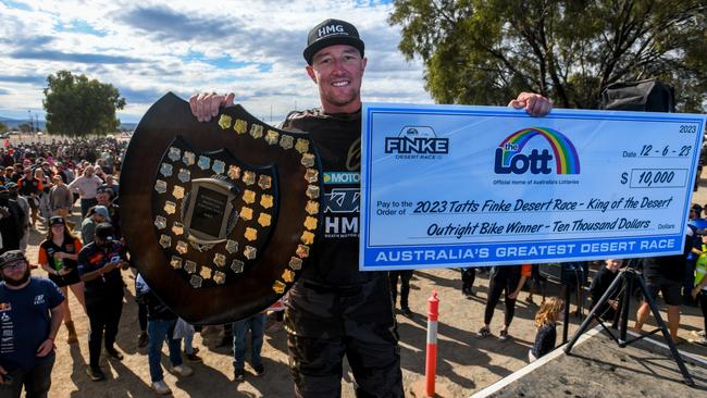 David Walsh was in command of the bike race for all 452 kilometres across the two-day race, gapping the field by almost 2 minutes to claim his fourth King of the Desert title at Finke.