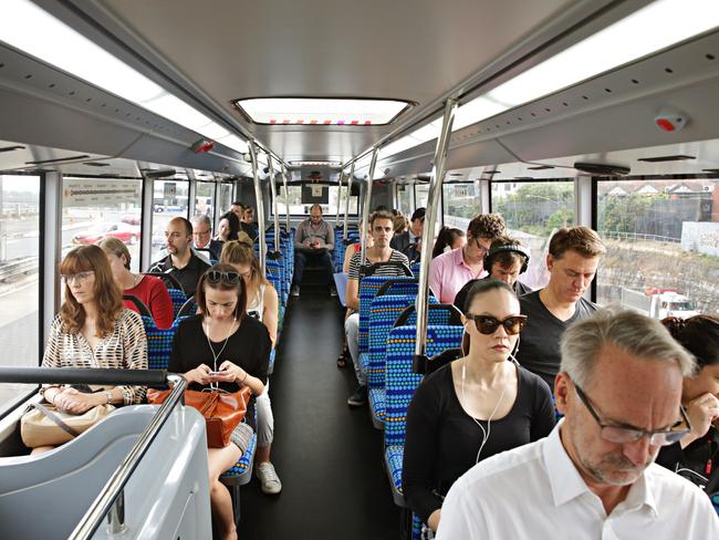 Commuters aboard one of the new B-Line buses.