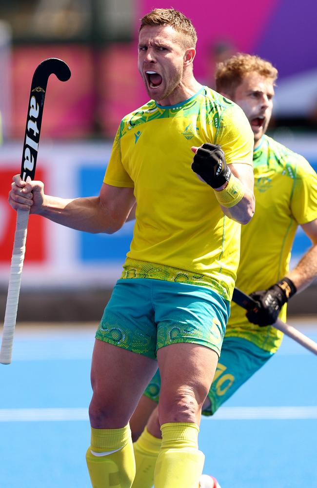 Tom Wickham of Team Australia celebrates during the Men's Hockey - Gold Medal Match between Australia and India at the 2022 Commonwealth Games. Picture: Elsa/Getty Images
