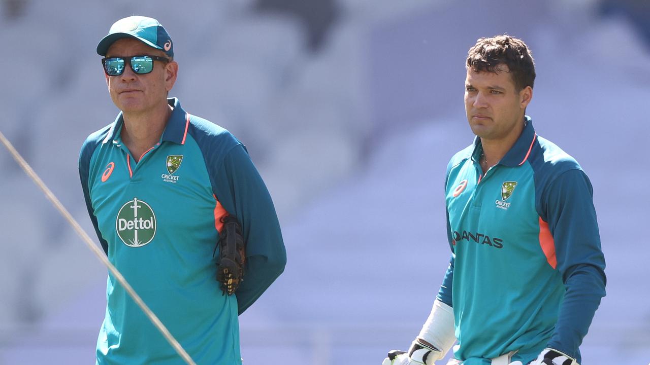 Australian coach Andrew McDonald and wicketkeeper Alex Carey. Photo by Robert Cianflone/Getty Images