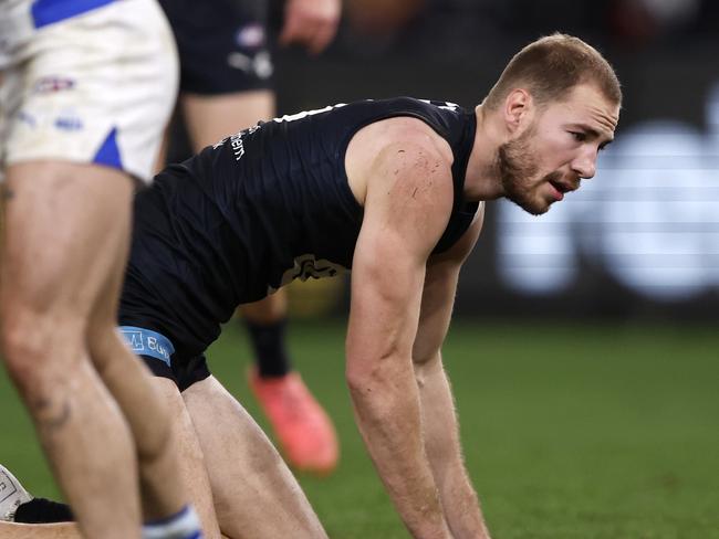 Harry McKay suffered a head knock before kicking a goal in 2024. Picture: Darrian Traynor/Getty Images