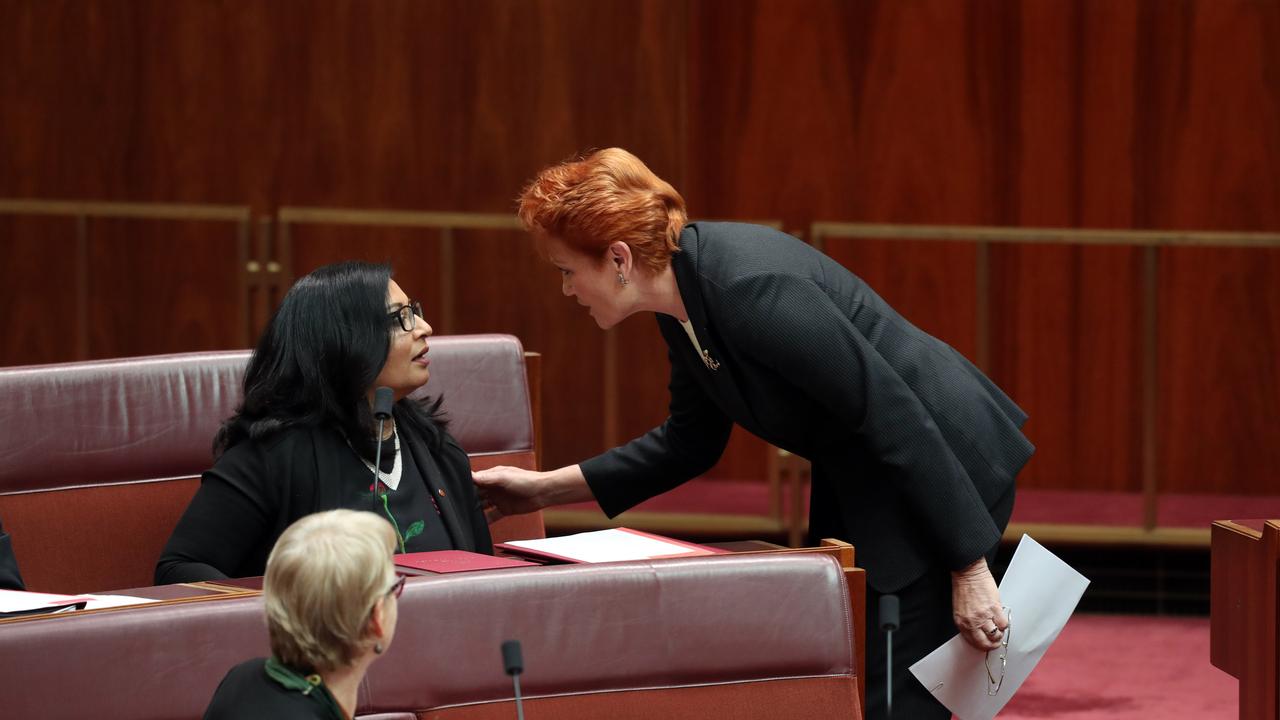 Senator Hanson shook the hand of Senator Faruqi when she was first sworn in. Picture: Gary Ramage