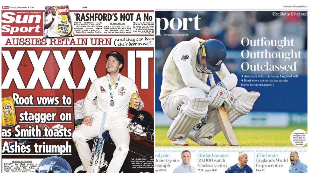 The Sun (left) and The Telegraph (right) react to Australia’s fourth Test win.