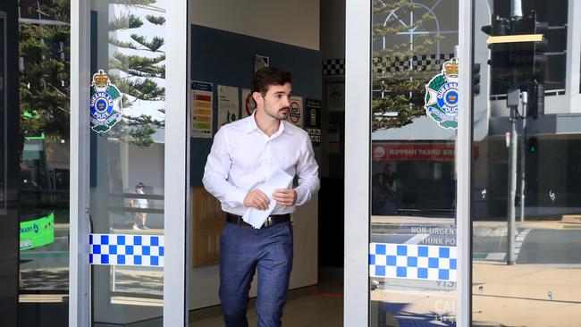 Councillor Ryan Bayldon-Lumsden leaves the Southport Police Station after reporting for Bail Picture: NCA NewsWire/ Scott Powick.