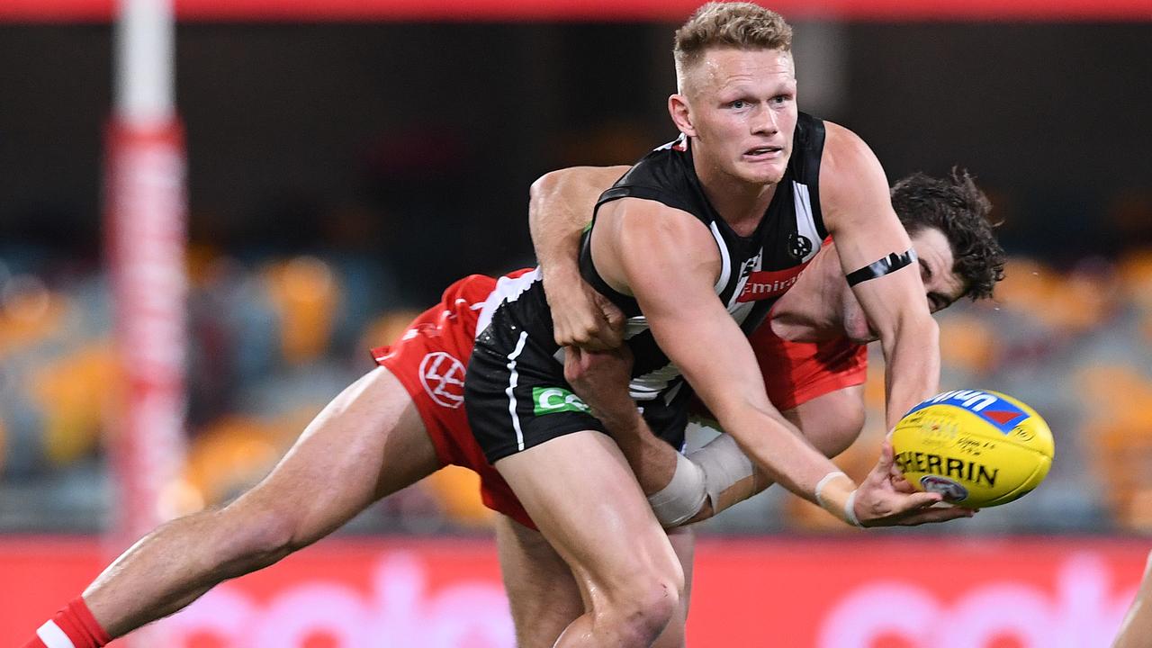 Adam Treloar’s is not an A-grade player and paying him $900,000 per season is “crazy”, Buckenara says. Picture: Getty