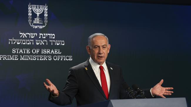 Benjamin Netanyahu speaks during a press conference in Jerusalem. Picture: AP.
