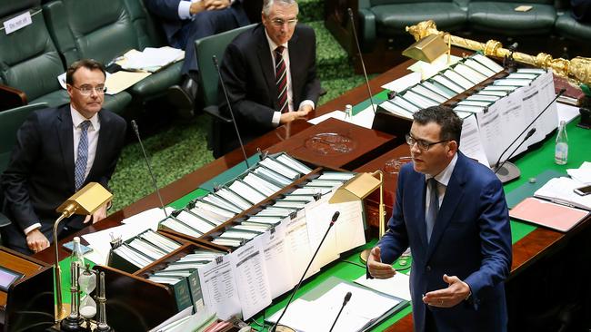 Premier Daniel Andrews answers questions in the chamber during Question Time. Picture: Ian Currie