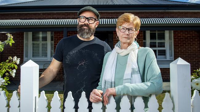 Nathaniel Albanese, pictured with his mum Joan at his West Hindmarsh home, says he would like to see relief for people who are struggling. Picture: Mark Brake