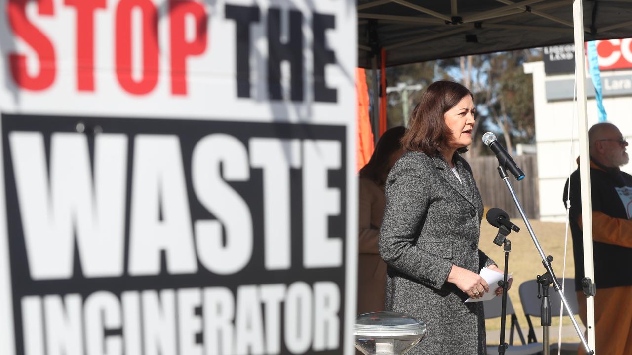 Senator Sarah Henderson was among a collection of politicians at a rally to protest the a proposed waste incinerator in Lara. Picture: Alan Barber