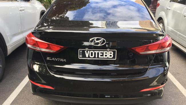 Brad Battin's numberplate urges people to “Vote BB”.