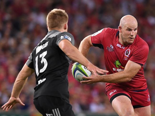 Reds player Stephen Moore during the 3rd round Super Rugby match between the Queensland Reds and the Canterbury Crusaders at Suncorp Stadium in Brisbane, Saturday, Mar. 11, 2017. (AAP Image/Dave Hunt) NO ARCHIVING, EDITORIAL USE ONLY