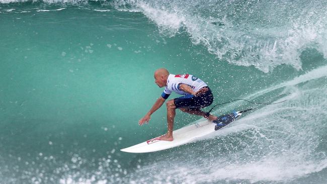 Kelly Slater as he took out the Quiksilver Pro in 2013. Pic: Luke Marsden.