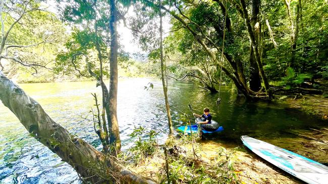 An area of the Mulgrave River popular with swimmers and kayakers could now be too risky with the spotting of a big croc at Fisheries Crossing bridge. Picture: Peter Carruthers